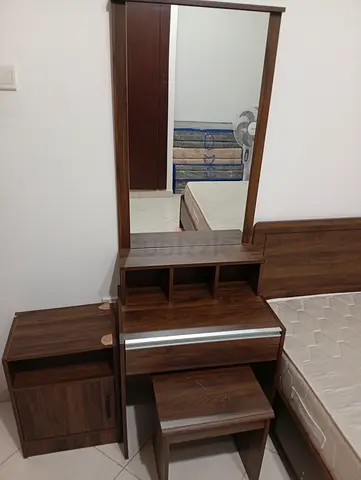 Wooden Queen Bed with Mattress, Nightstands and Dressing Table - Good Condition