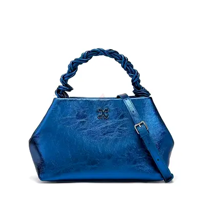Ginni brand Blue leather braided-handle shoulder bag with detachable strap
