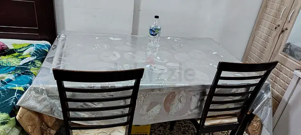Wooden 4-6 Seater Dining Table with Chairs - Good Condition