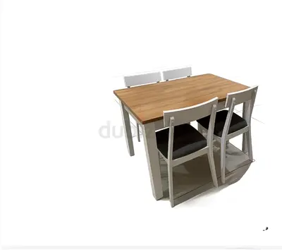 Wooden Dining Table with 4 Chairs - Light Oak Top, White Frame