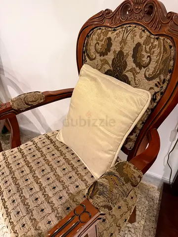 Classic Solid Wood Upholstered Armchairs – Set of 2 | Good Condition