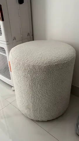White Bouclé Round Ottoman Stool