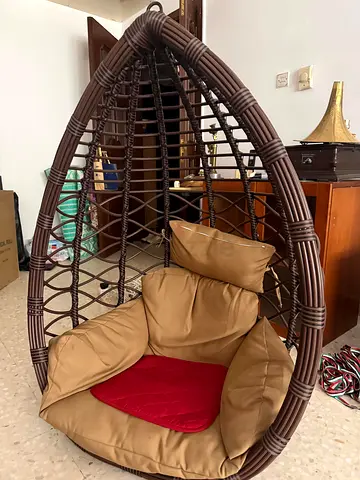 Brown Rattan Egg Hanging swing with Cushions