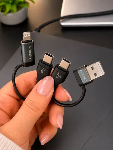 4-in-1  FAST CHARGING TYPE C Lightning Data Sync and Charging Cable Black 60W 1.2m Cellairis