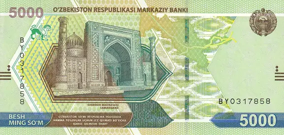 UZBEKISTAN 5000 SOM BANKNOTE 2019