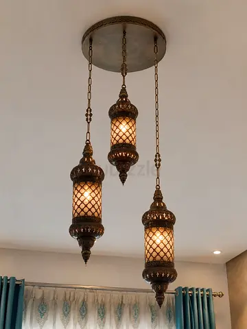 Triple Moroccan Pendant Ceiling Light - Brass Finish
