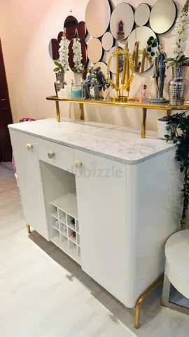 White bar Cabinet with looks Marble Top and Gold Accents