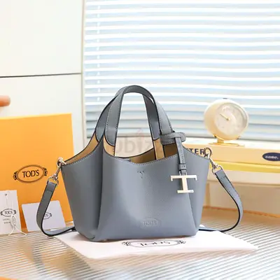 Tods Leather Tote Bag with Shoulder Strap - gray