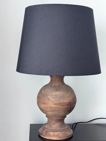 Wooden Base Table Lamp with Dark Grey Shade