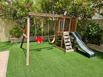 Wooden Outdoor Playset with Slide, Swings and Climbing Wall