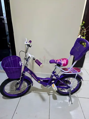 Purple 16-inch Kids Bicycle with Training Wheels and Basket