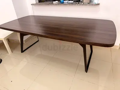 Large 8 seater dark wood dining table with metal legs - good condition