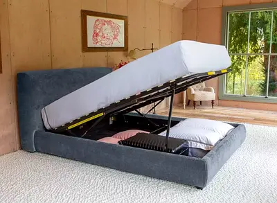 Gray velvet queen hydraulic thick curve bed frame