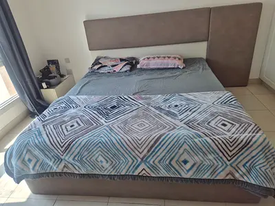 Modern Double Bed with Padded Headboard and side table