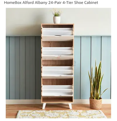 HomeBox Alford Albany 24-Pair 4-Tier Shoe Cabinet - Light Wood