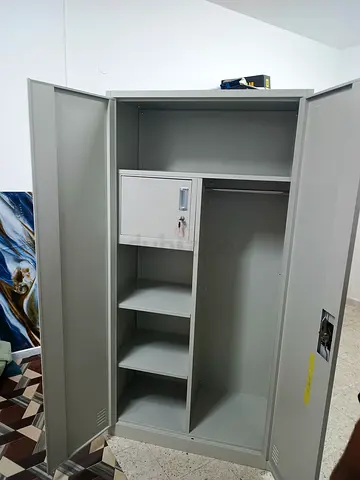 Metal Wardrobe Cabinet with Shelves and Lock