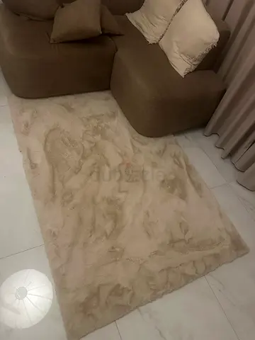 Beige Plush Faux Fur Area Rug - Soft, Cozy large