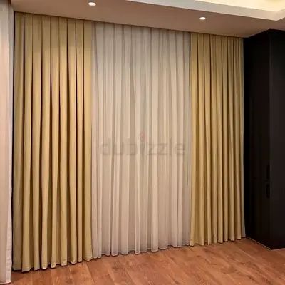 Beige Floor-to-Ceiling Curtains with Sheer White Liner - Brand New