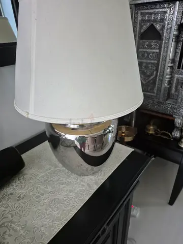 Elegant Chrome Table Lamp with White Fabric Shade