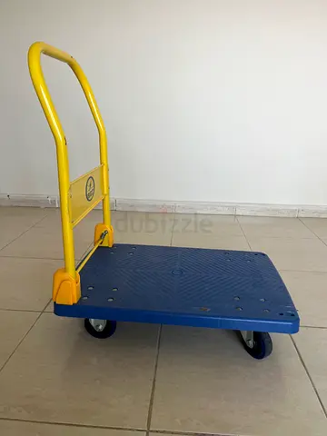 Used Heavy-Duty Platform Trolley with Handle - Blue/Yellow
