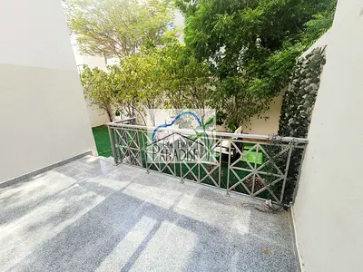 Away from fly zone/ private entrance 3 bedrooms/tv lounge/maids room/private back garden/ shared swimming pool / 5 car paring space/for rent in mirdif