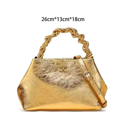 Ginni brand Gold braided-handle womens handbag – small shoulder crossbody bag