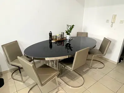 Urgent sale of Oval Glass Top Dining Table with 6 Modern Beige Chairs