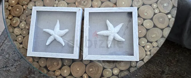 Pair of Framed Starfish Beach Wall Art - White Coastal Decor