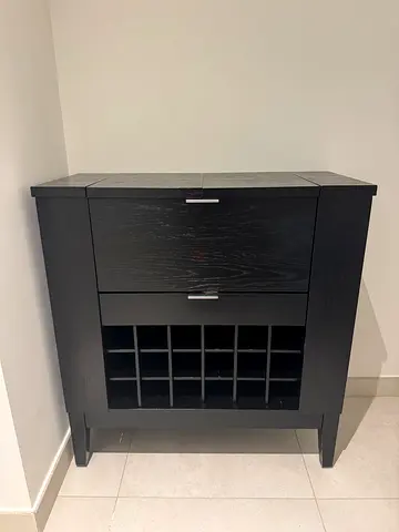 Crate and Barrel Black Wooden Bar Cabinet with Storage