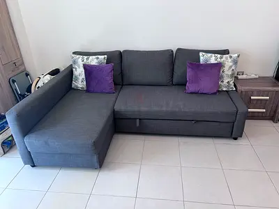 Grey L-shaped sofa cum bed 85”X62”17”