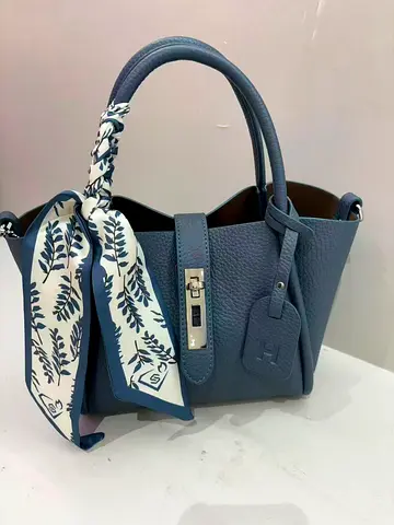 Green leather tote handbag with scarf detail - master copy