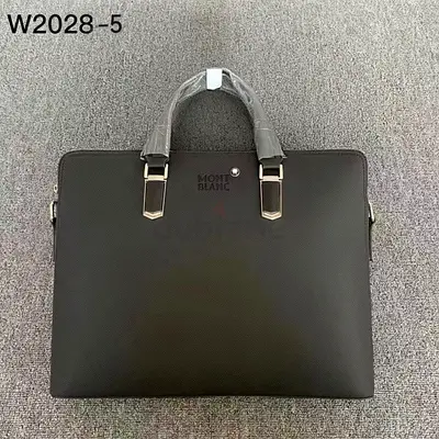 Montblanc black leather briefcase / laptop bag - slim professional