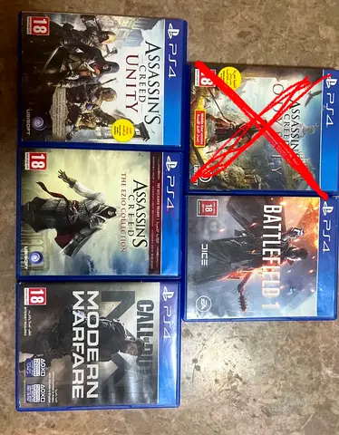 Bundle of 5 PS4 Games — Assassins Creed (Odyssey, Unity, Ezio), Battlefield 1, Modern Warfare