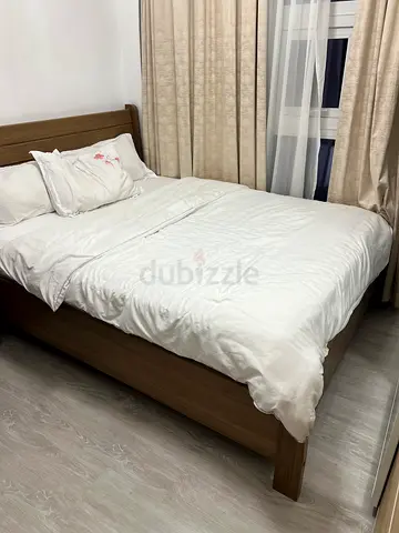 Queen bed with side table ( no mattress)