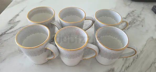 West Elm Set of 6 Premium Mugs – Brand New Ceramic Cups with gold made in Portugal