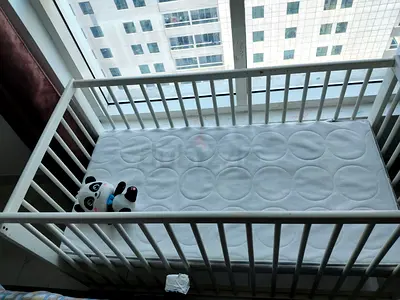 Baby wooden bed with mattress