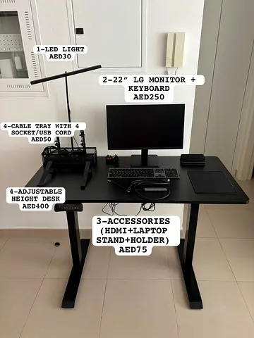 Adjustable Standing Desk with Monitor, Keyboard and Accessories - Black