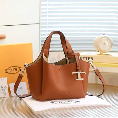 Tods Brown Leather Small Tote Bag with Shoulder Strap
