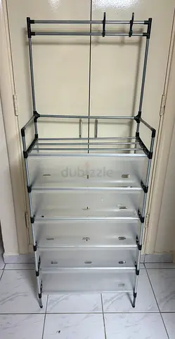 Lightweight Metal Shoe Rack with Upper Hanging Rail - Good Condition
