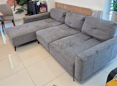 Monarco 3 Grey L-shaped Home Center Fabric Sofa Adjustable Back Aesthetic Designer Sofa Chaise Style
