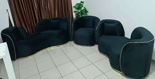 Modern sofa set , 3+2+1, dark black/gold (3 days special offer)