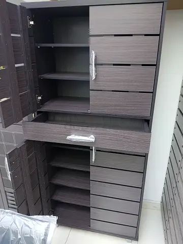 Large Dark Wood Modular Shoe Cabinet / Storage Unit - Good Condition