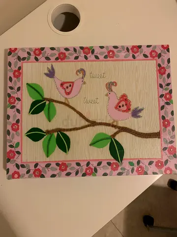 Handmade Floral Bird Wall Hanging — Pink Fabric Art