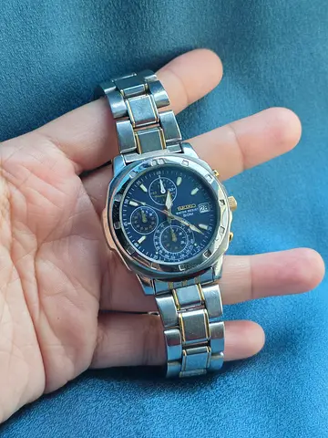 Rare Vintage Watch Seiko Chronograph 1990s Model V657-9020 Blue Dial watch