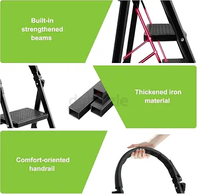 !UNUSED! Foldable Step Ladder, Sturdy Steel Folding Stool with Wide Anti-Slip Pedals for Home