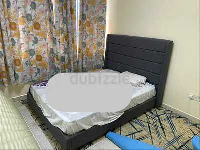 Grey Upholstered Double Bed Frame with Padded Headboard (Good Condition)150 cm x 180 cm