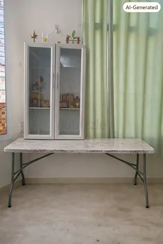 White Glass Display Cabinet with Folding Table – Good Condition