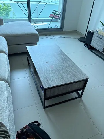 Modern wooden coffee table with metal frame - good condition