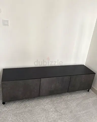 Low Modern TV Cabinet / Media Console in Dark Grey - 3 Doors