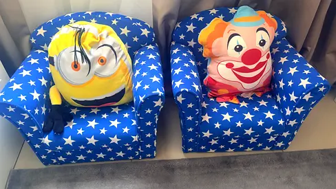 Pair of Kids Foam Armchairs with Star Print (Blue) - perfect Condition